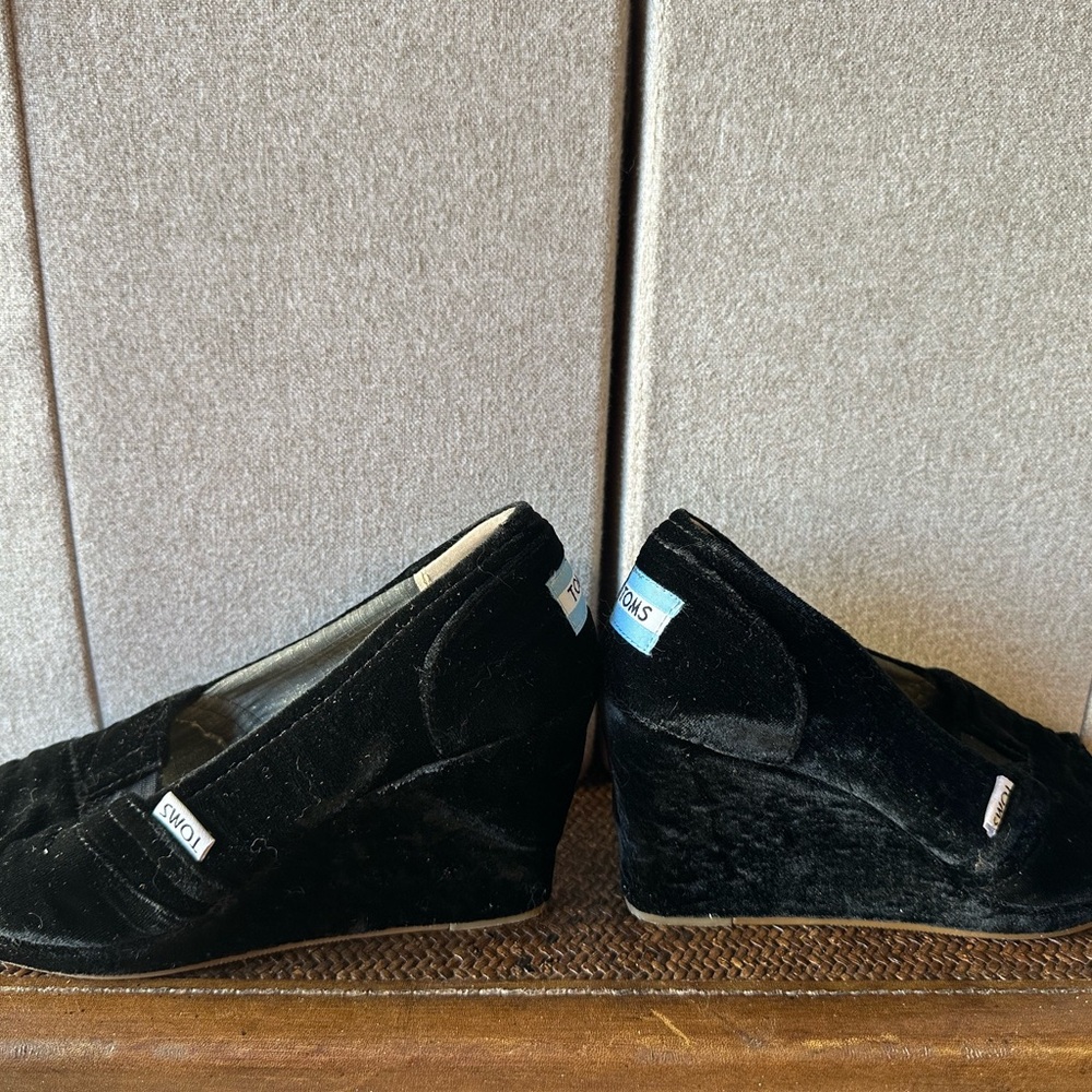 Black Velvet Toms Wedges